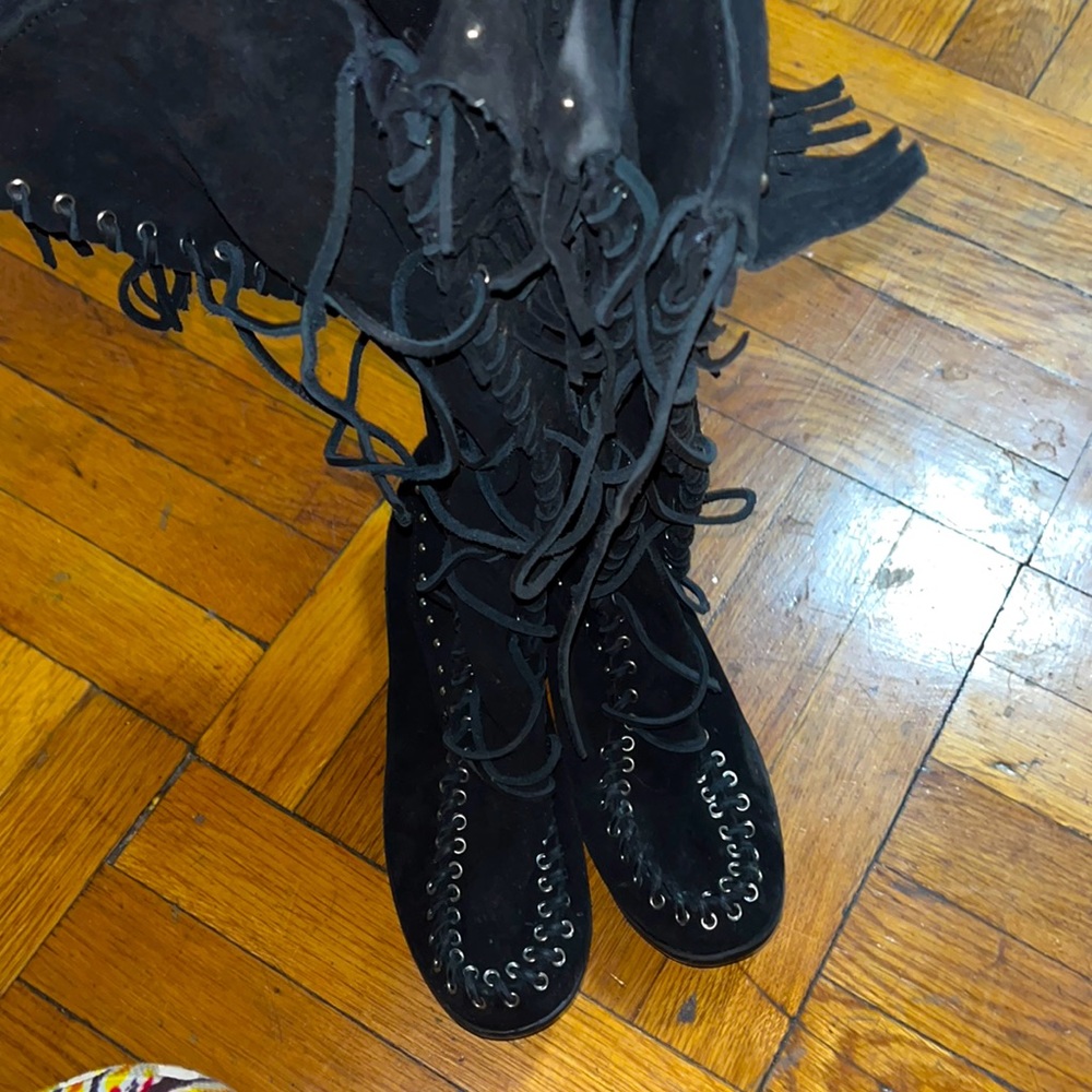Rebecca Minkoff X Minnetonka knee high studded moccasin boots, never worn